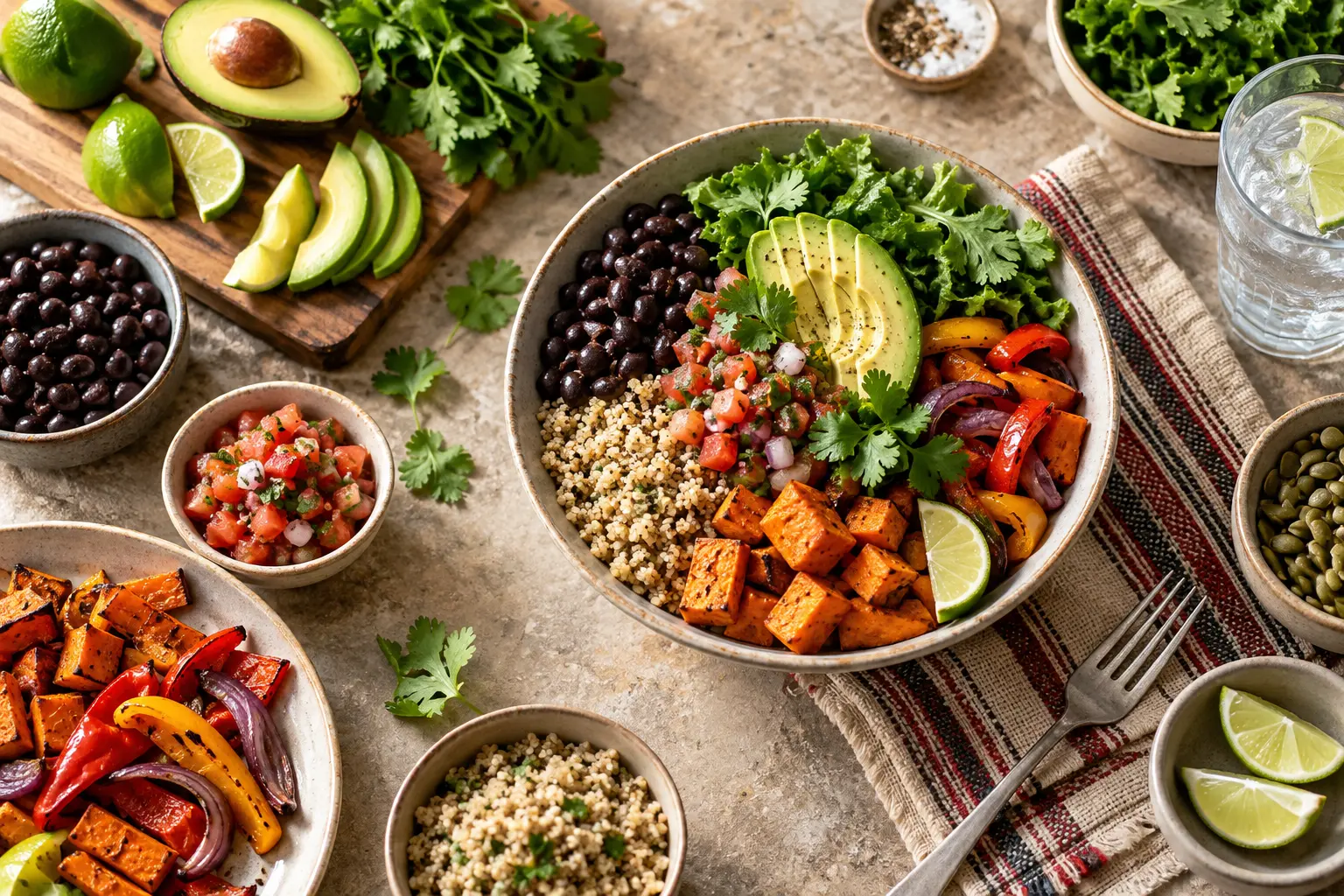 Alimentos variados y movimiento como parte de un estilo de vida equilibrado